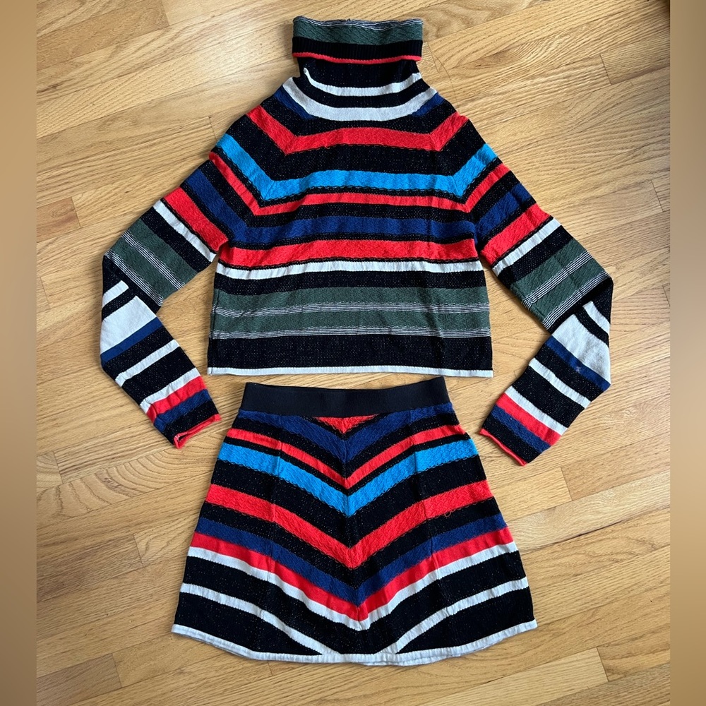 Free People Multicolor Stripe Knitwear Set- Turtleneck & Skirt- Small